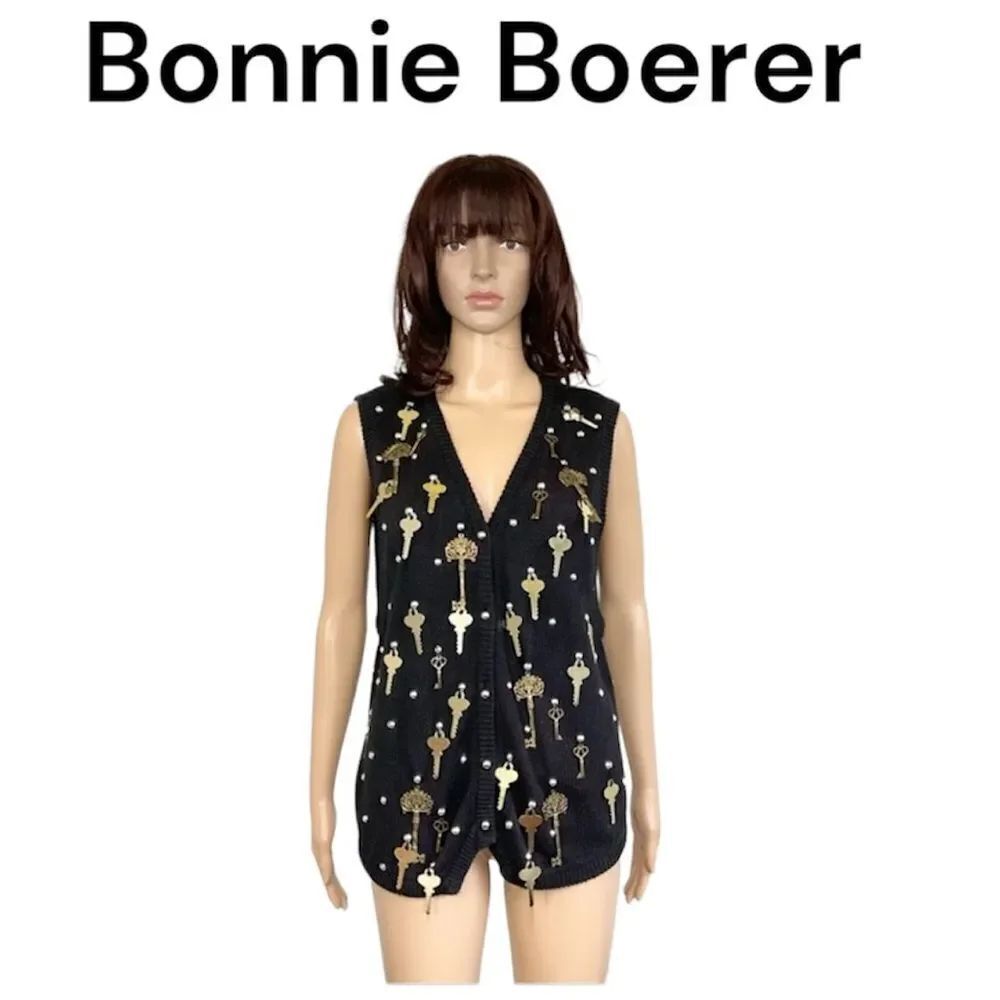Bonnie Boerer I hold My Keys Vintage 1988 Black & Keys Novelty Sweater Vest S